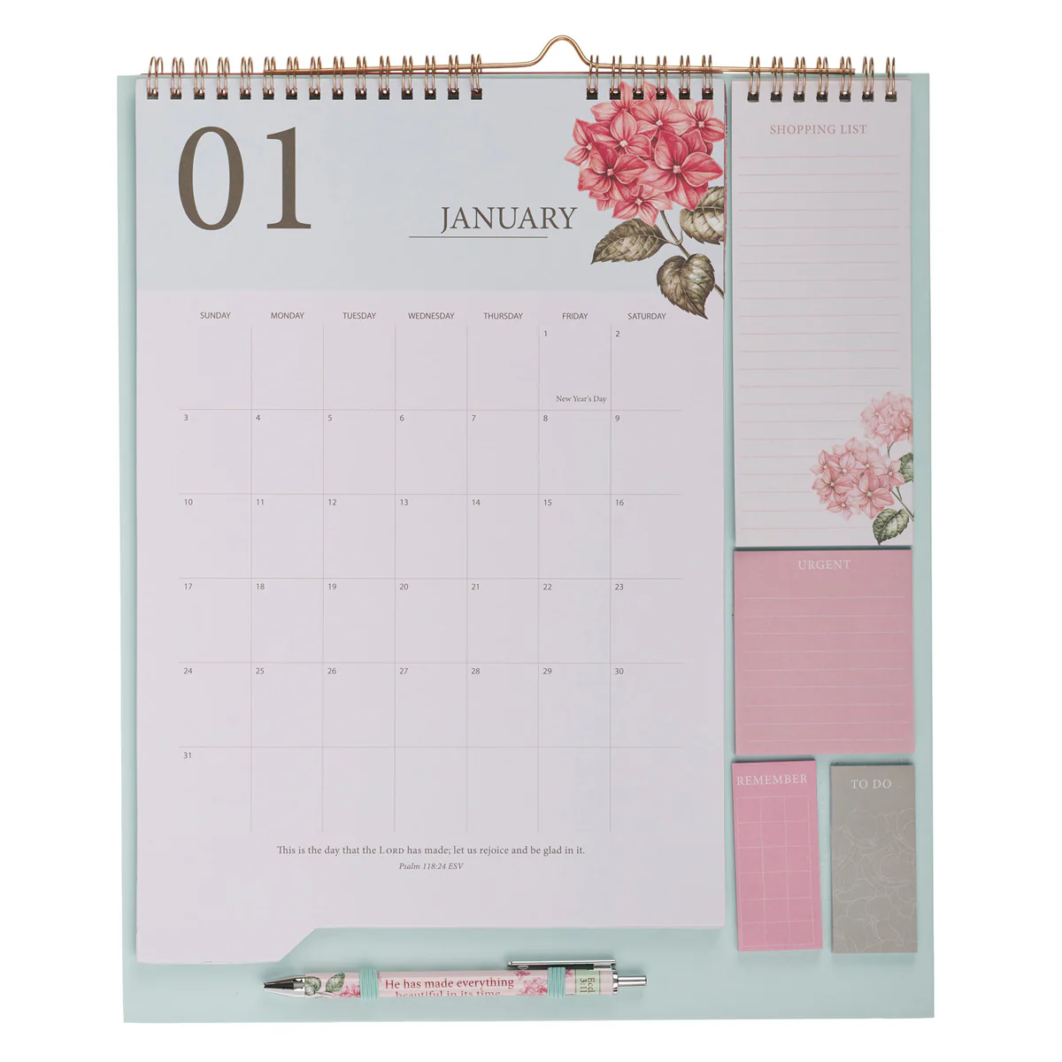 2027 Calendar and Stationery Set with Pen - Rose and Hydrangeas - Image 4