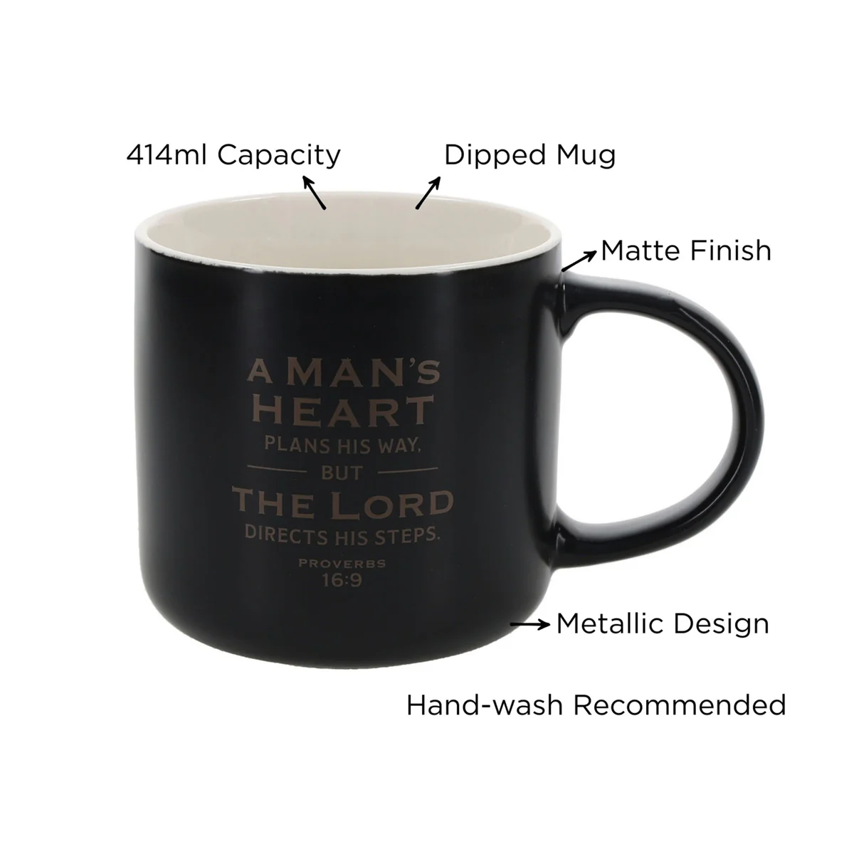 A Man's Heart Plans His Way But the Lord Directs His Steps Black Ceramic Mug - Image 6