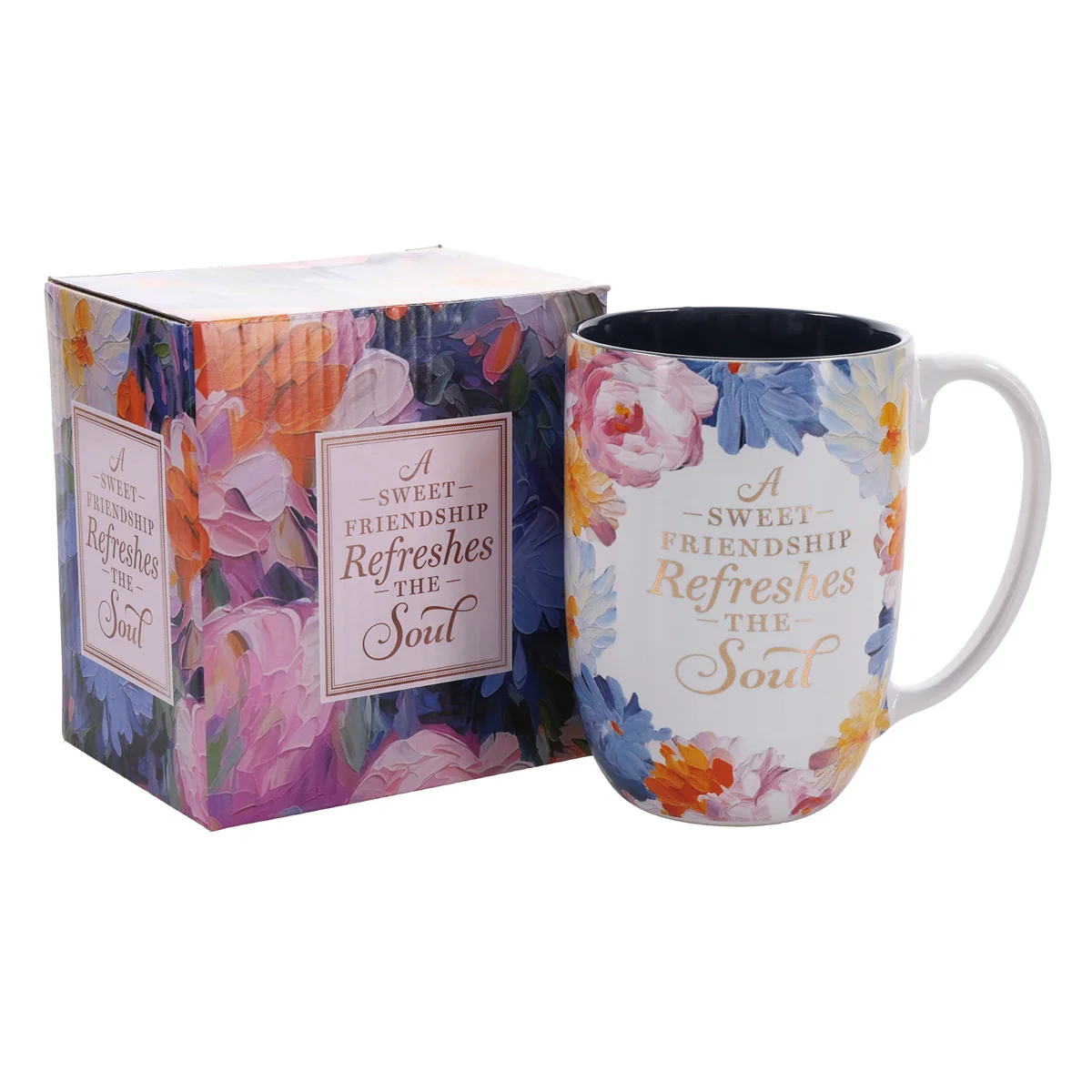 A Sweet Friendship Refreshes the Soul Painted Floral Ceramic Mug - Image 3