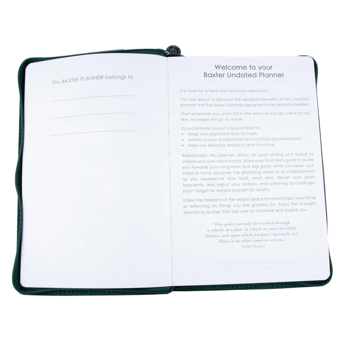 Baxter Undated Planner Premium Edition Green (Durable Synthetic Fibre Flexcover With Zip) - Image 6