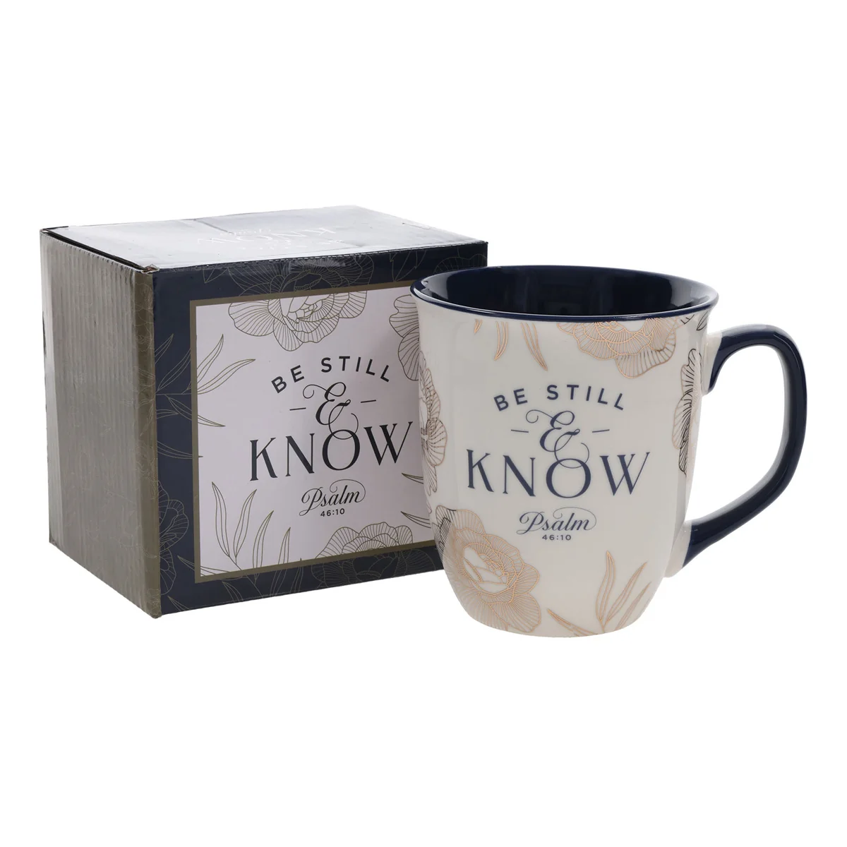 Be Still and Know Ceramic Mug with Navy Blue Interior - Image 4