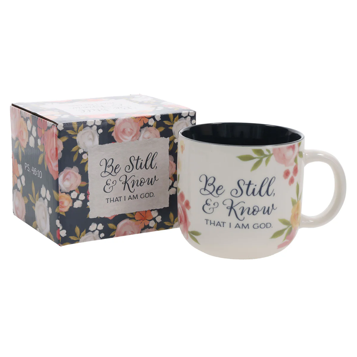 Be Still and Know That I Am God White Ceramic Mug with Navy Interior - Image 4
