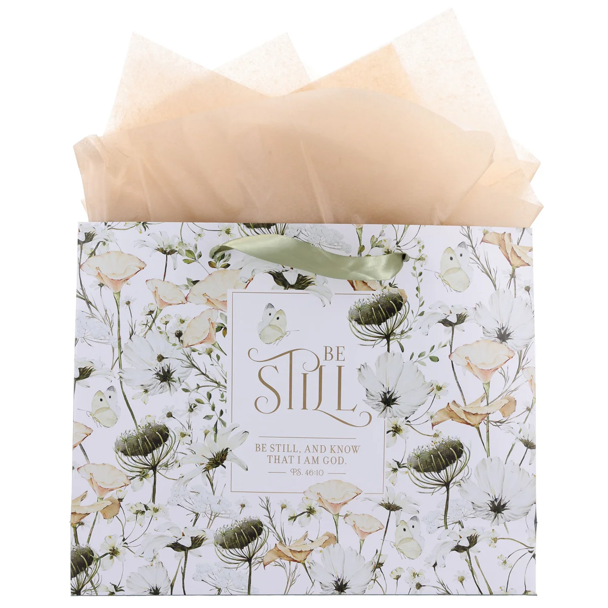Be Still Green Floral Landscape Gift Bag with Gift Tag - Image 2