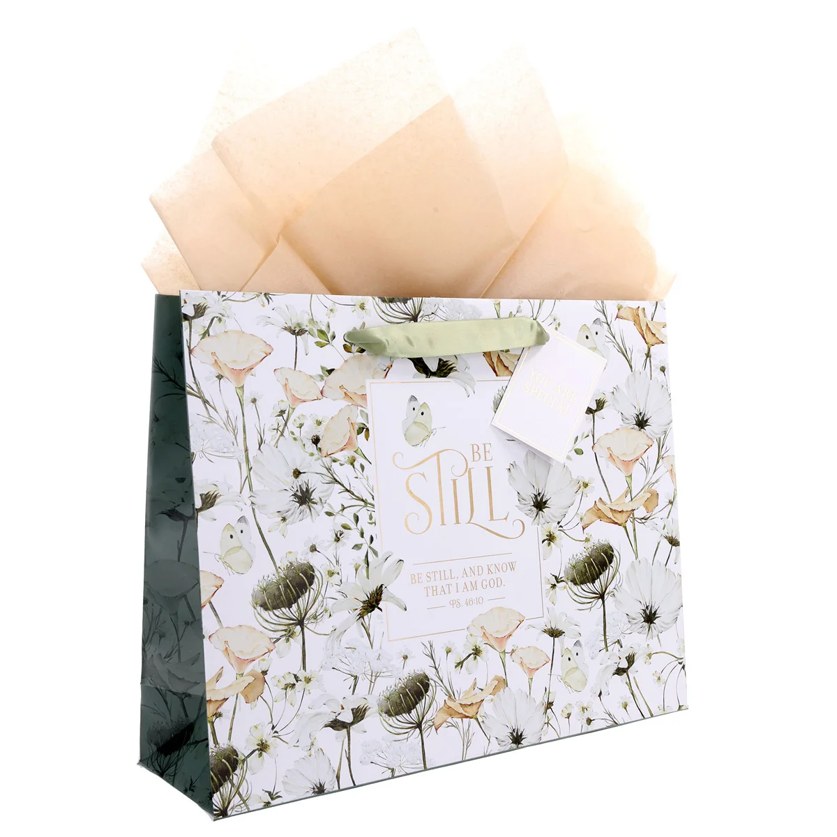 Be Still Green Floral Landscape Gift Bag with Gift Tag - Image 3