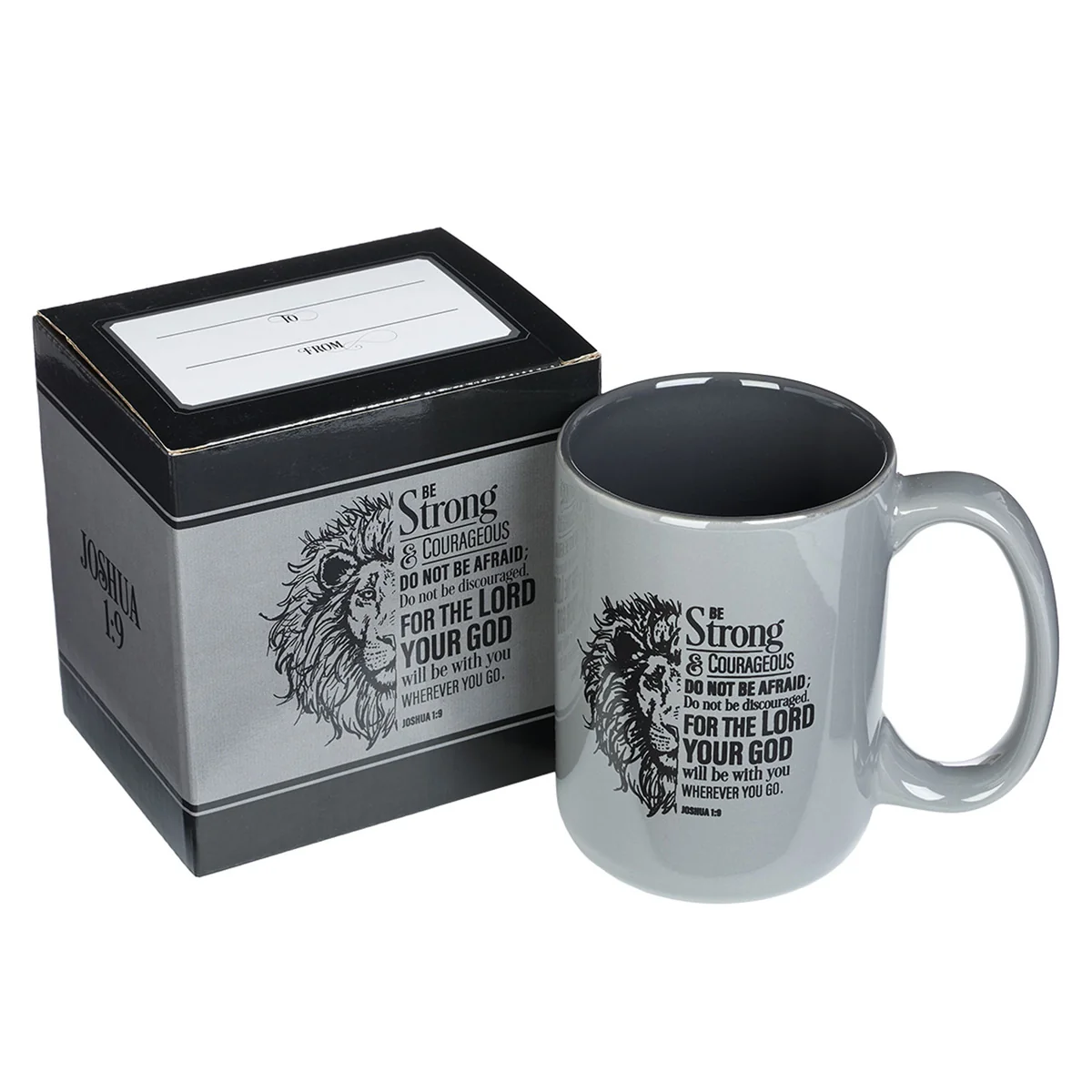 Be Strong & Courageous Grey Ceramic Mug Joshua 1:9 - Image 3