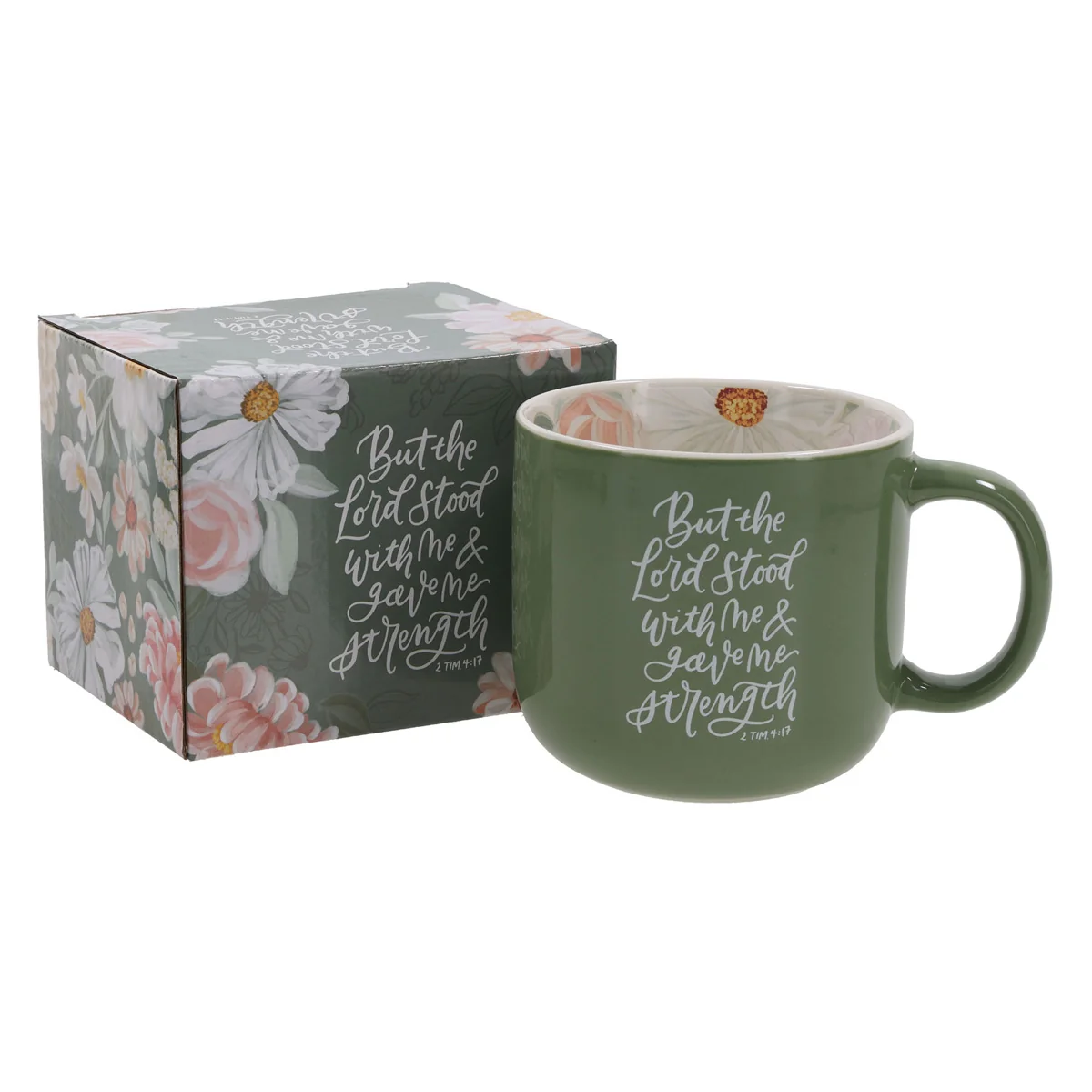 But the Lord Stood with Me & Gave Me Strength Green Ceramic Mug - Image 4