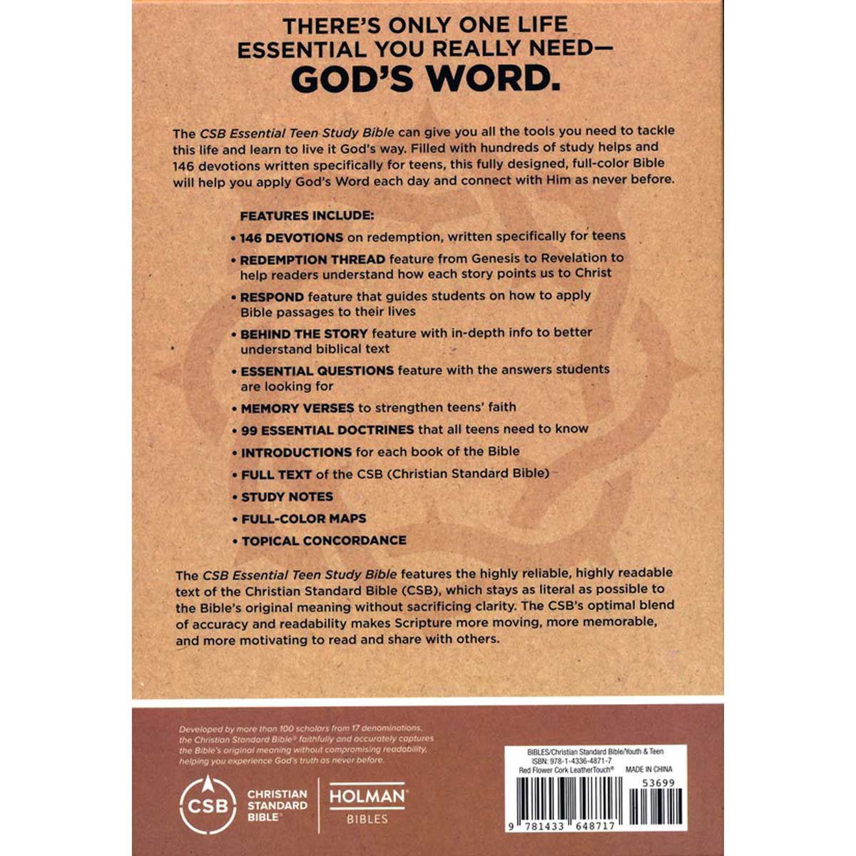 CSB Essential Teen Study Bible Red Flower Cork (Imitation Leather) - Image 2
