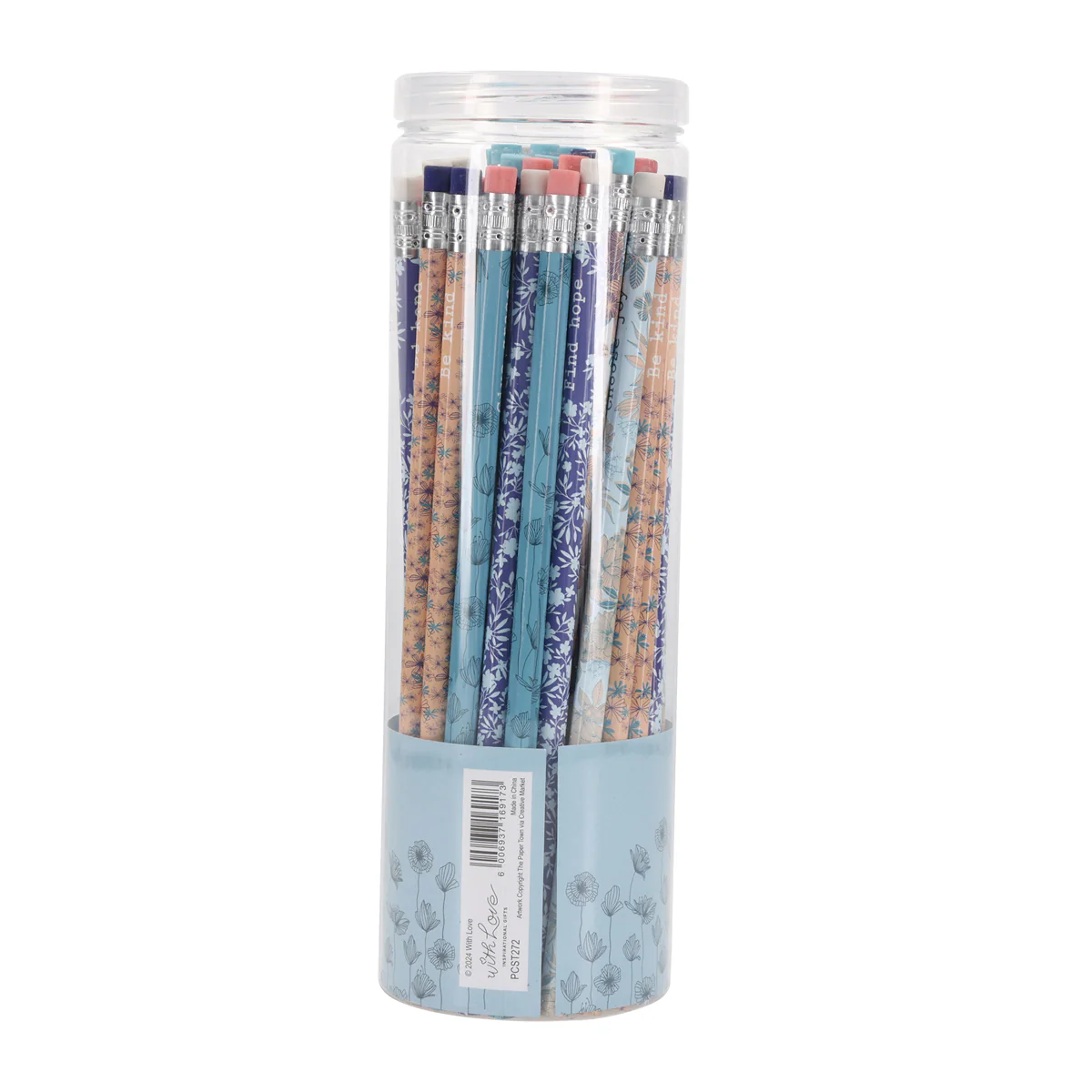 Floral Blue and Peach Tub of 50 Pencils - Image 2