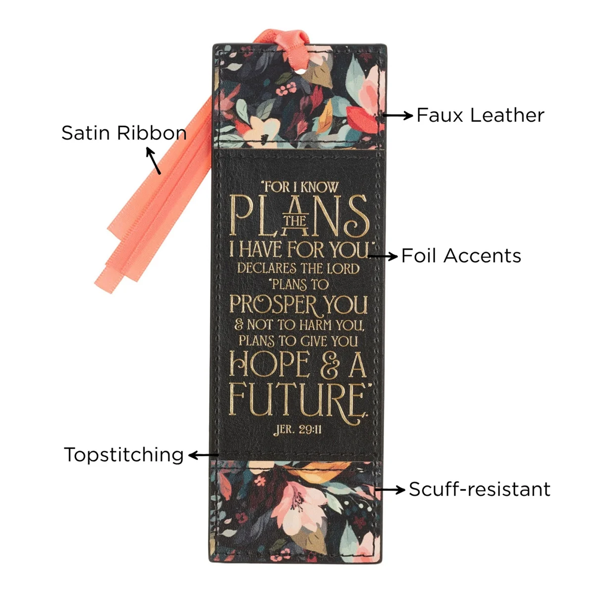 For I Know the Plans I Have For You Black Faux Leather Bookmark - Image 4