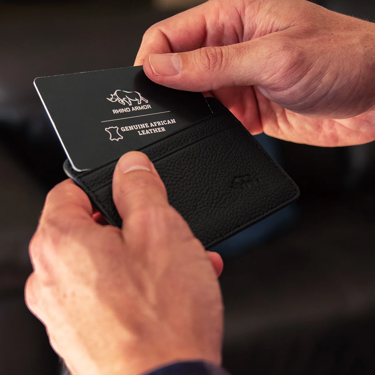 Genuine African Leather Matt Black Card And ID Holder - Image 4