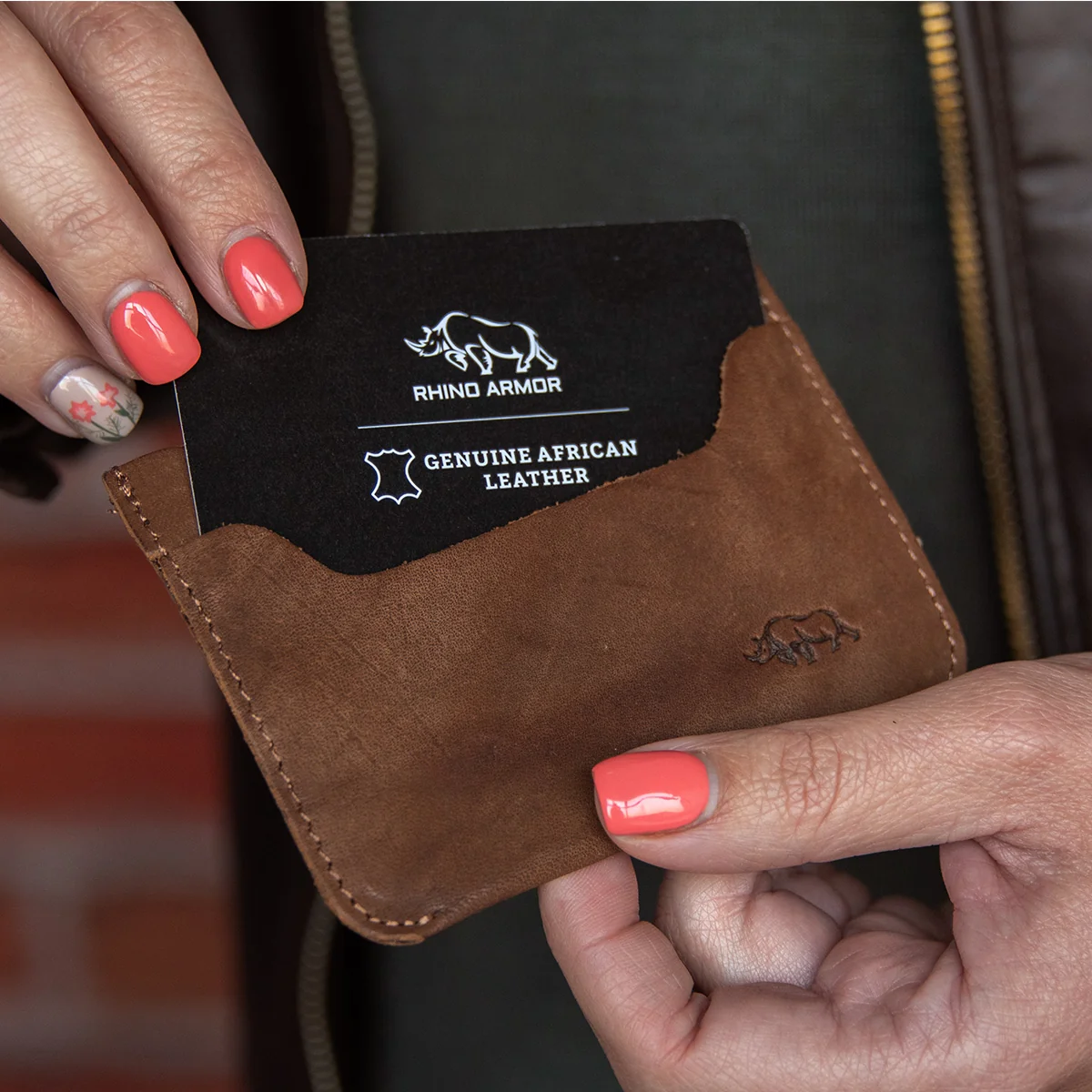 Genuine African Leather Medium Brown Card Holder - Image 5