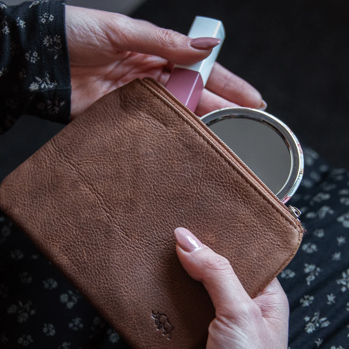 Genuine African Leather Medium Brown Coin Purse - Image 6