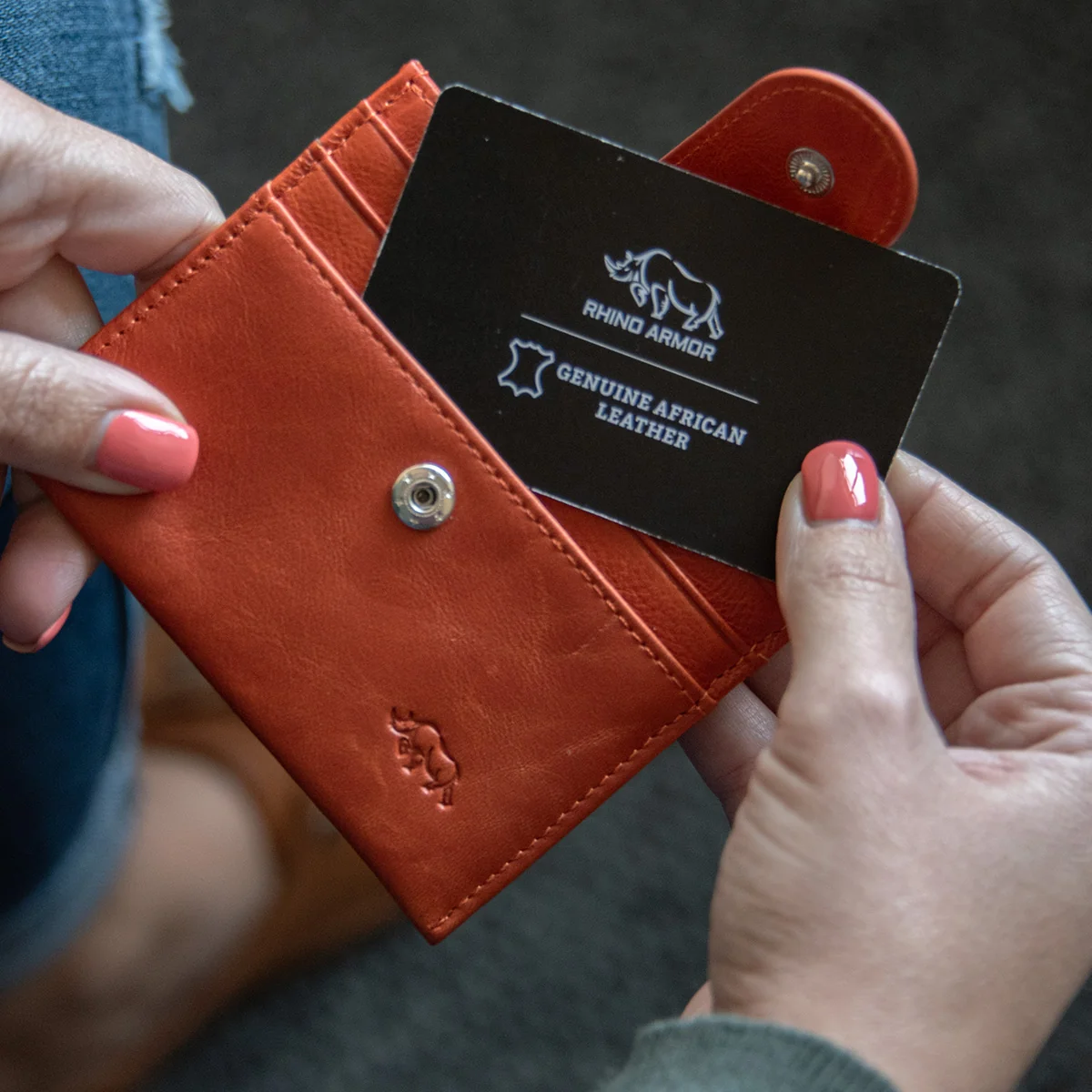 Genuine African Leather Orange Wallet With Clip Closure - Image 6