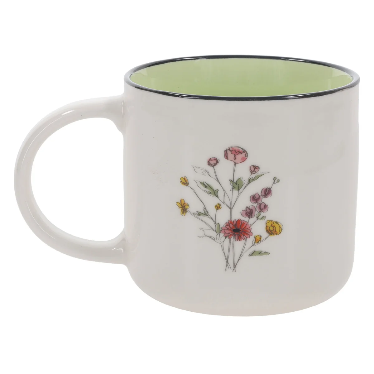 Give All Your Worries to Him Because He Cares for You Floral Ceramic Mug with Green Interior - Image 2