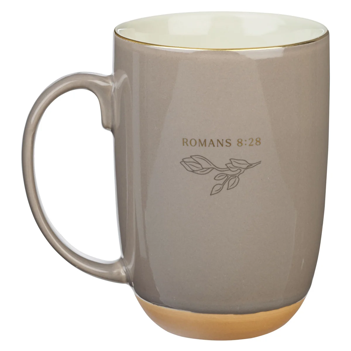 God Works Together All Things for Good Taupe Ceramic Mug with Cream Interior - Image 2