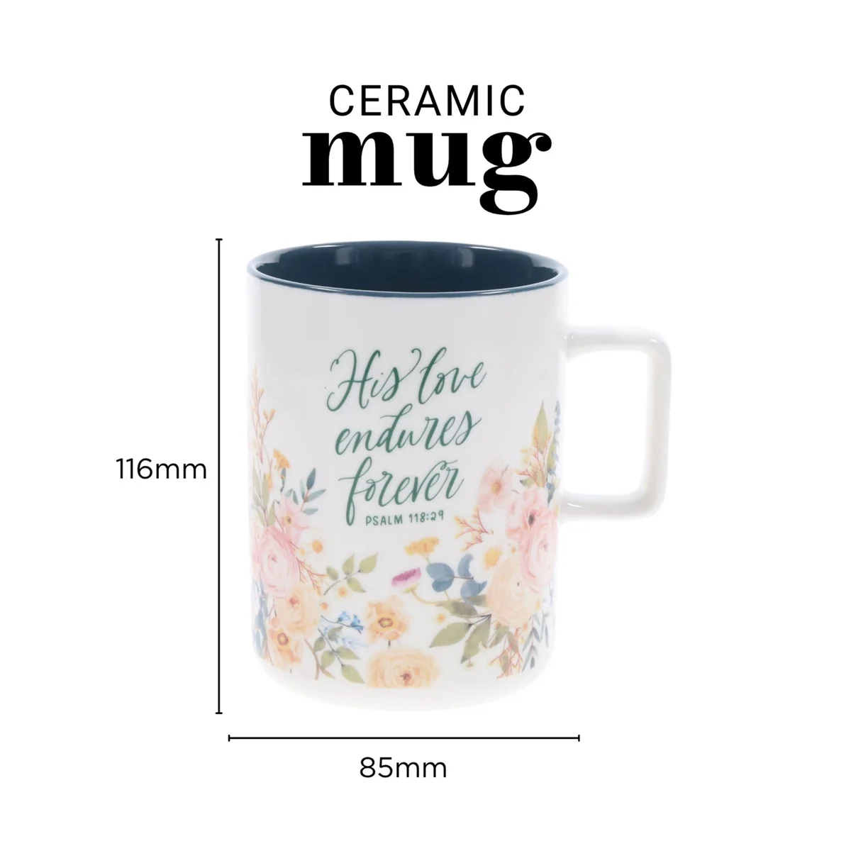 His Love Endures Forever Ceramic Mug with Teal Interior - Image 4