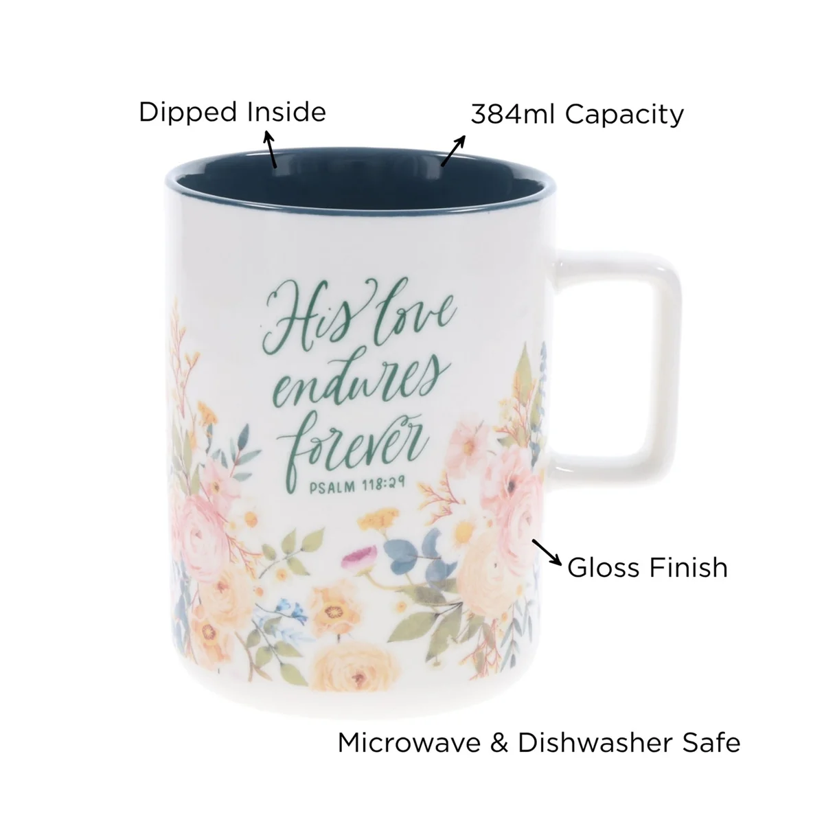 His Love Endures Forever Ceramic Mug with Teal Interior - Image 5