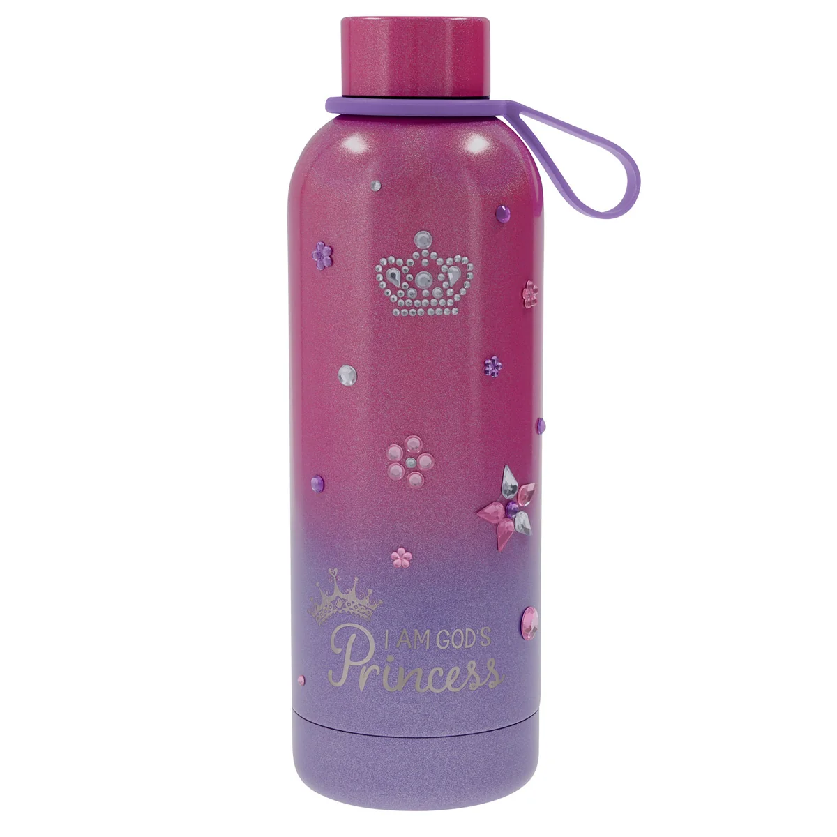 I Am God's Princess Stainless Steel Water Bottle with Rhinestone Decorative Sticker Sheet - Image 2