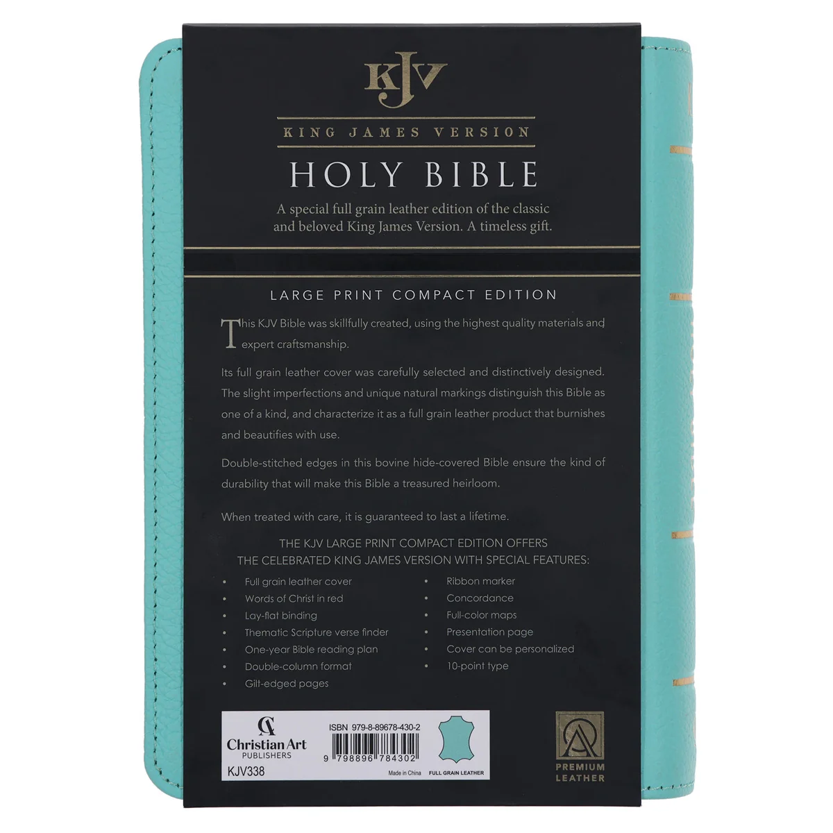 KJV Aqua Floral Genuine Leather Compact Large Print Bible - Image 3