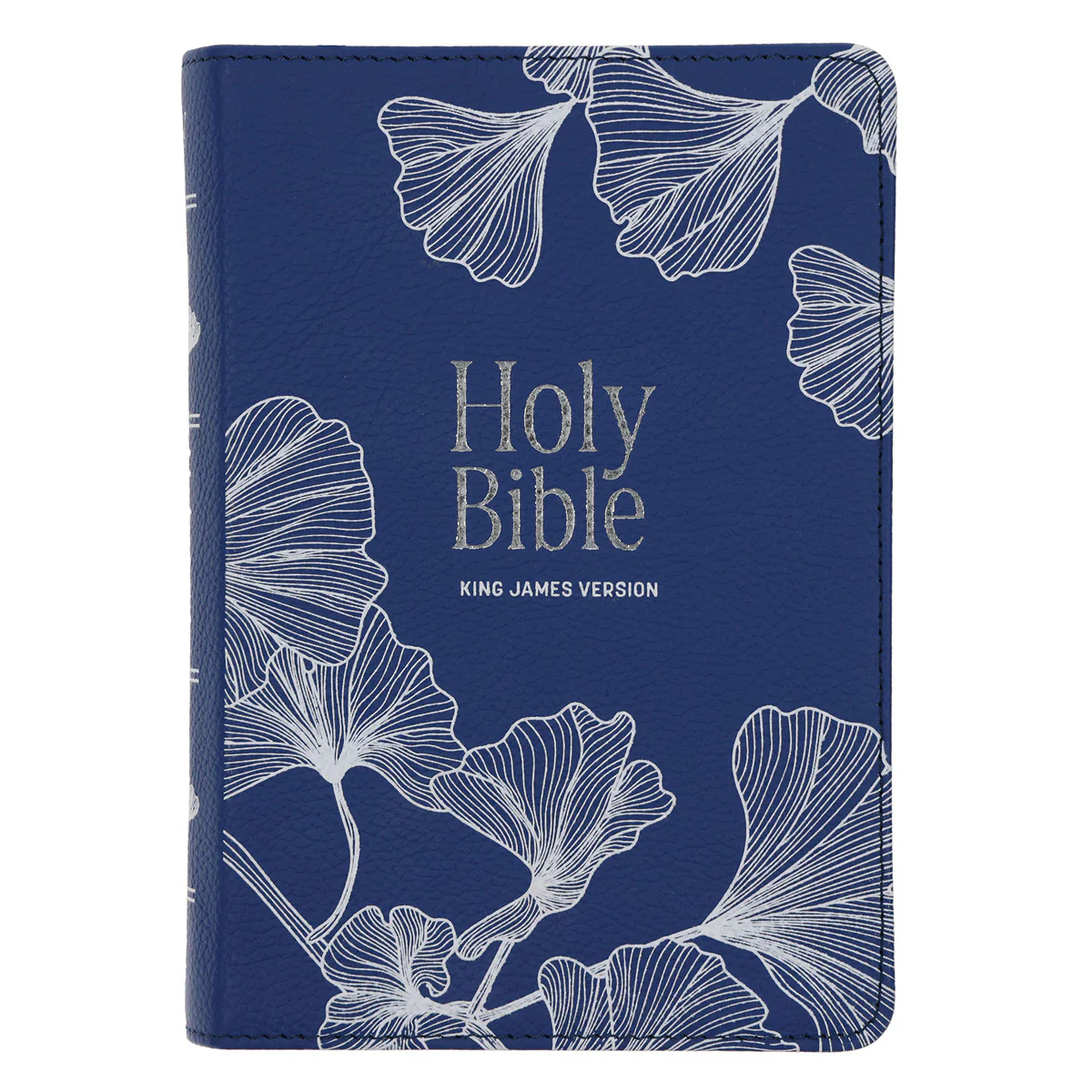 KJV Blue with White Leaves Genuine Leather Compact Large Print Bible