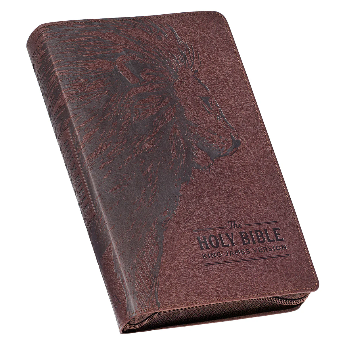 KJV Brown Lion Faux Leather Flexcover Deluxe Gift Bible With Zip - Image 3