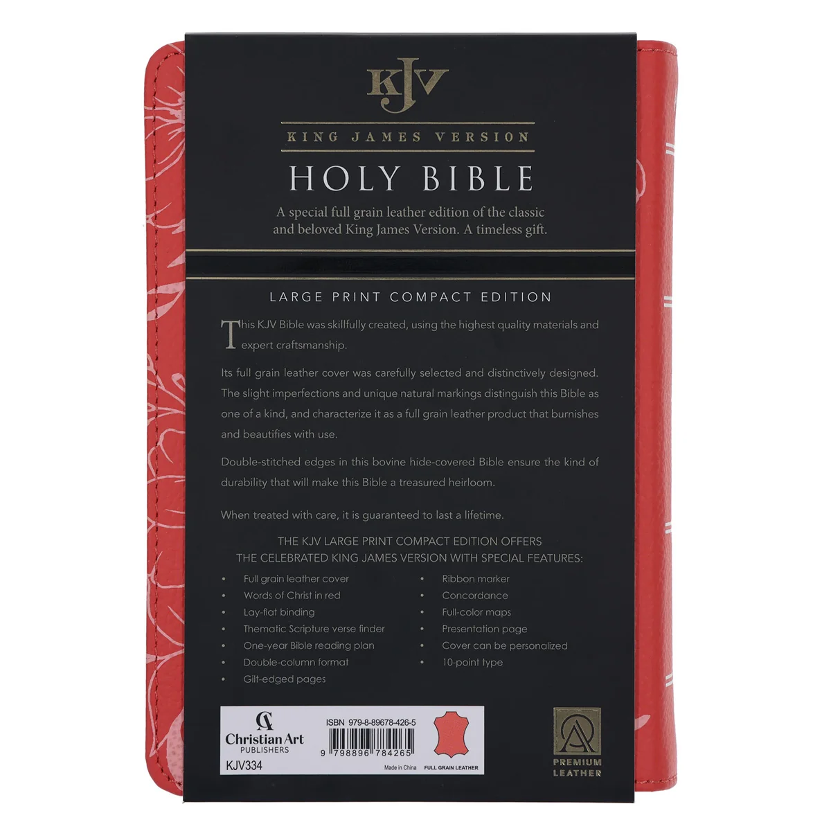 KJV Coral Floral Genuine Leather Compact Large Print Bible - Image 3