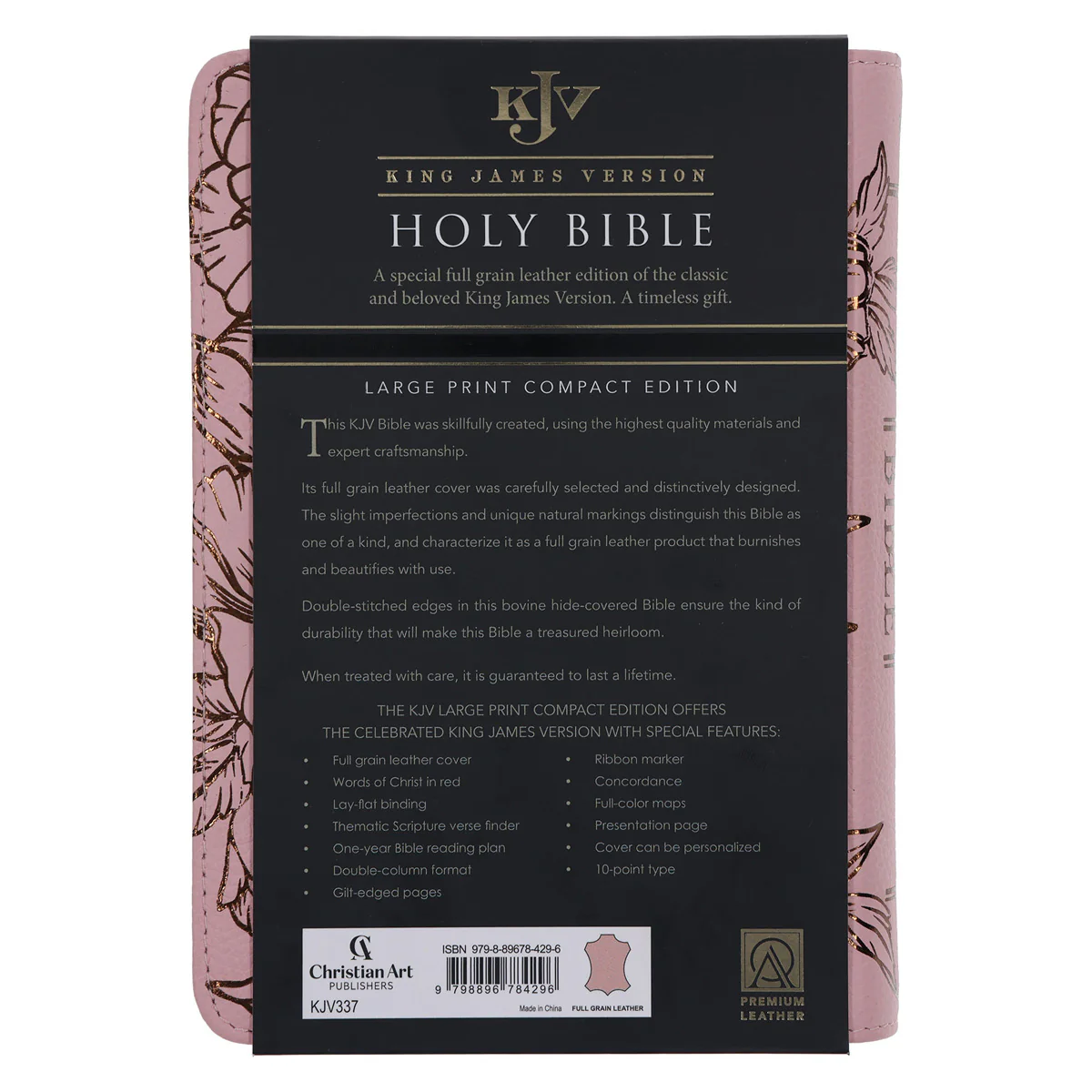 KJV Light Pink Floral Genuine Leather Compact Large Print Bible - Image 3