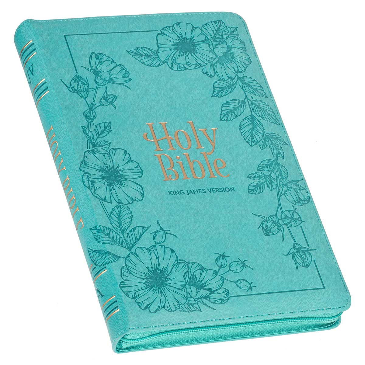KJV Teal Floral Faux Leather Flexcover Deluxe Gift Bible With Zip - Image 3
