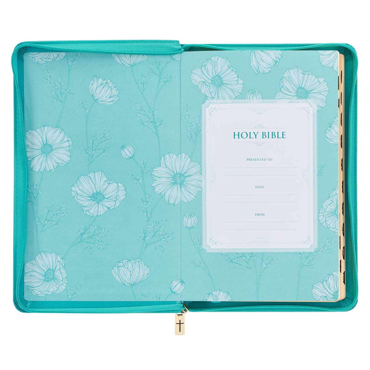 KJV Teal Floral Faux Leather Flexcover Deluxe Gift Bible With Zip - Image 4