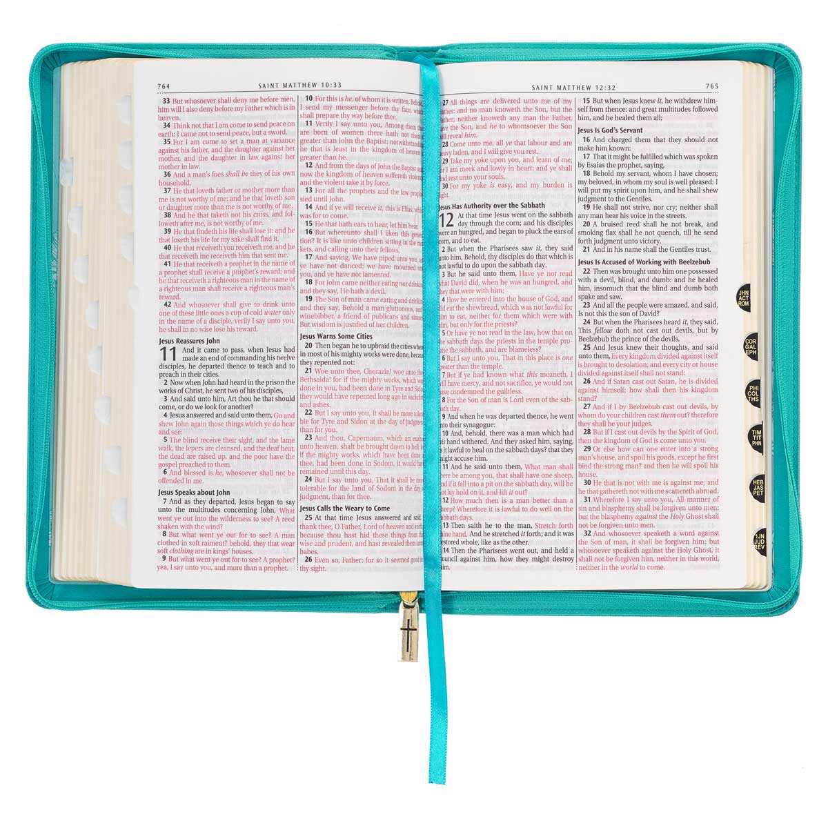 KJV Teal Floral Faux Leather Flexcover Deluxe Gift Bible With Zip - Image 6