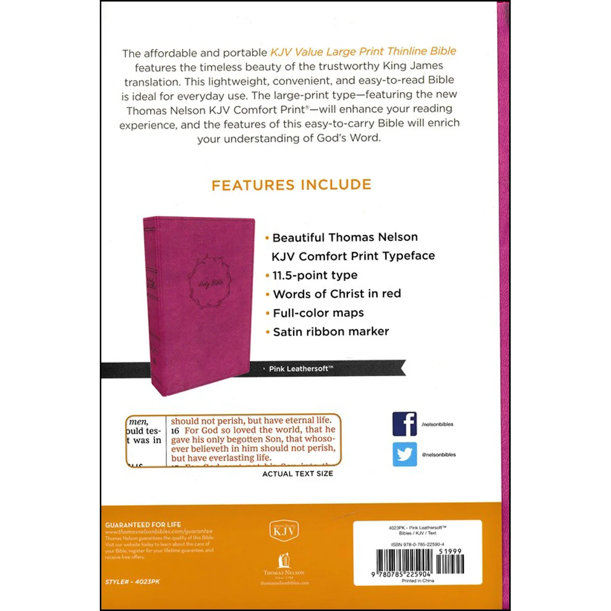 KJV Value Thinline Bible Red Letter LP Pink (Comfort Print)(Imitation Leather) - Image 2