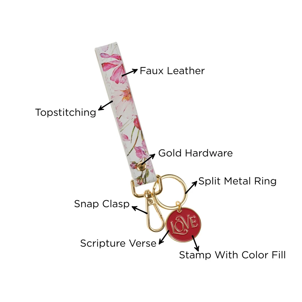 Love Faux Leather Wristlet Keychain with Charm - Image 5