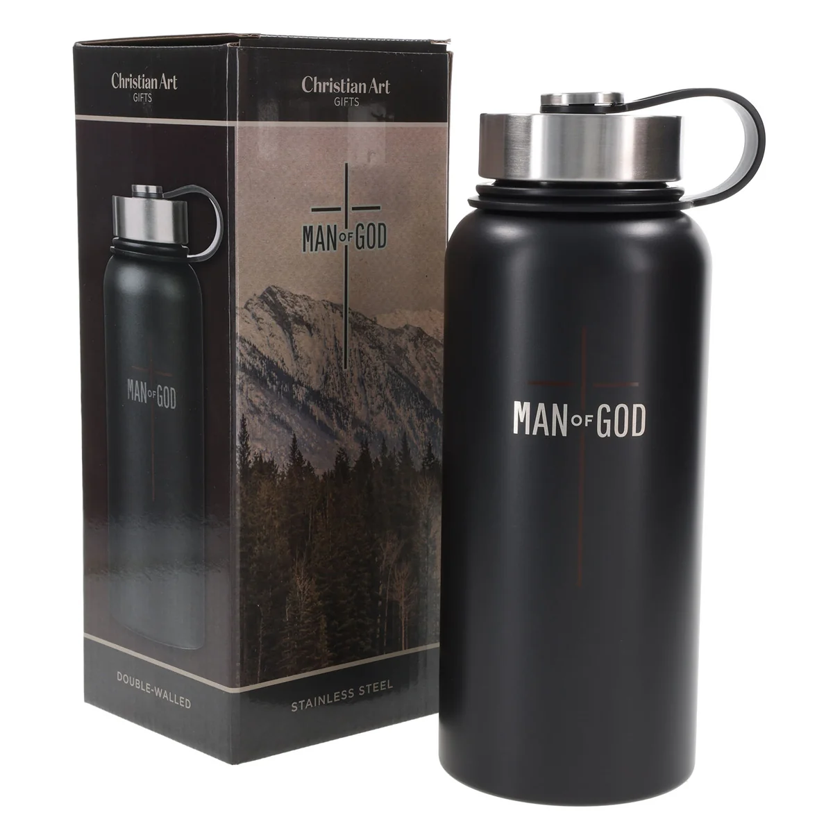 Man of God Black Stainless Steel Water Bottle - Image 3