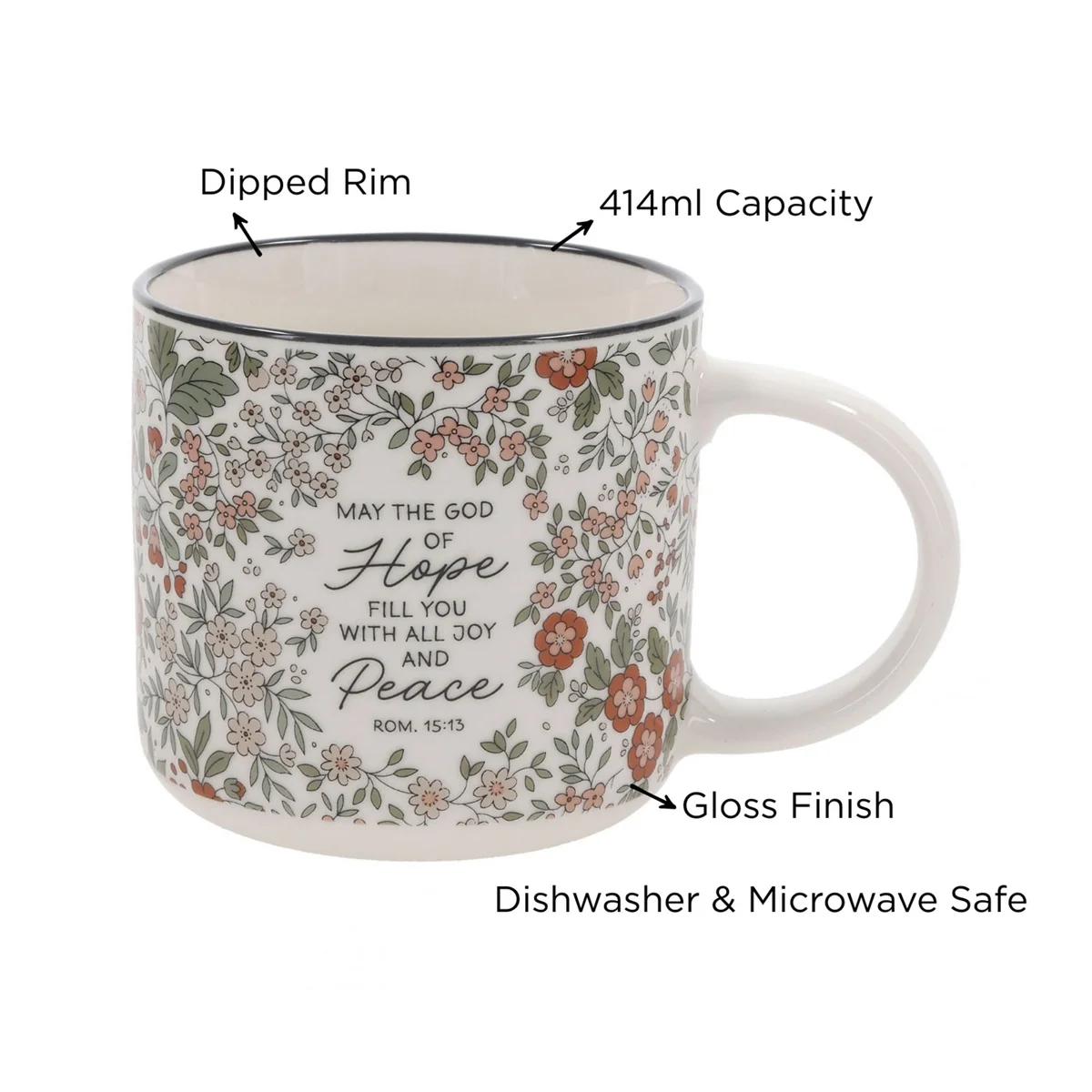 May the God of Hope Fill You with All Joy and Peace Floral Ceramic Mug - Image 6