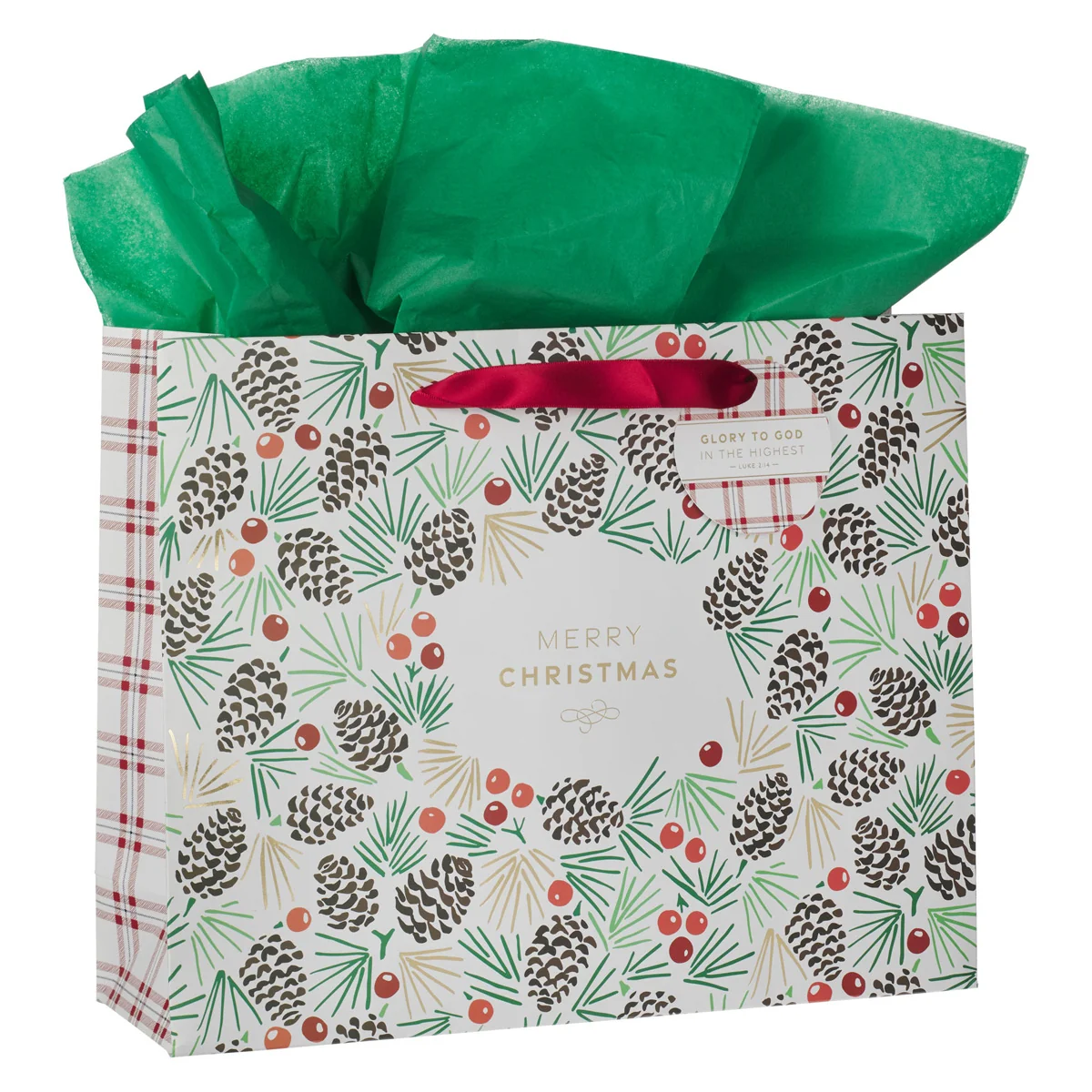 Merry Christmas Landscape Gift Bag with Plaid Gift Tag - Image 3