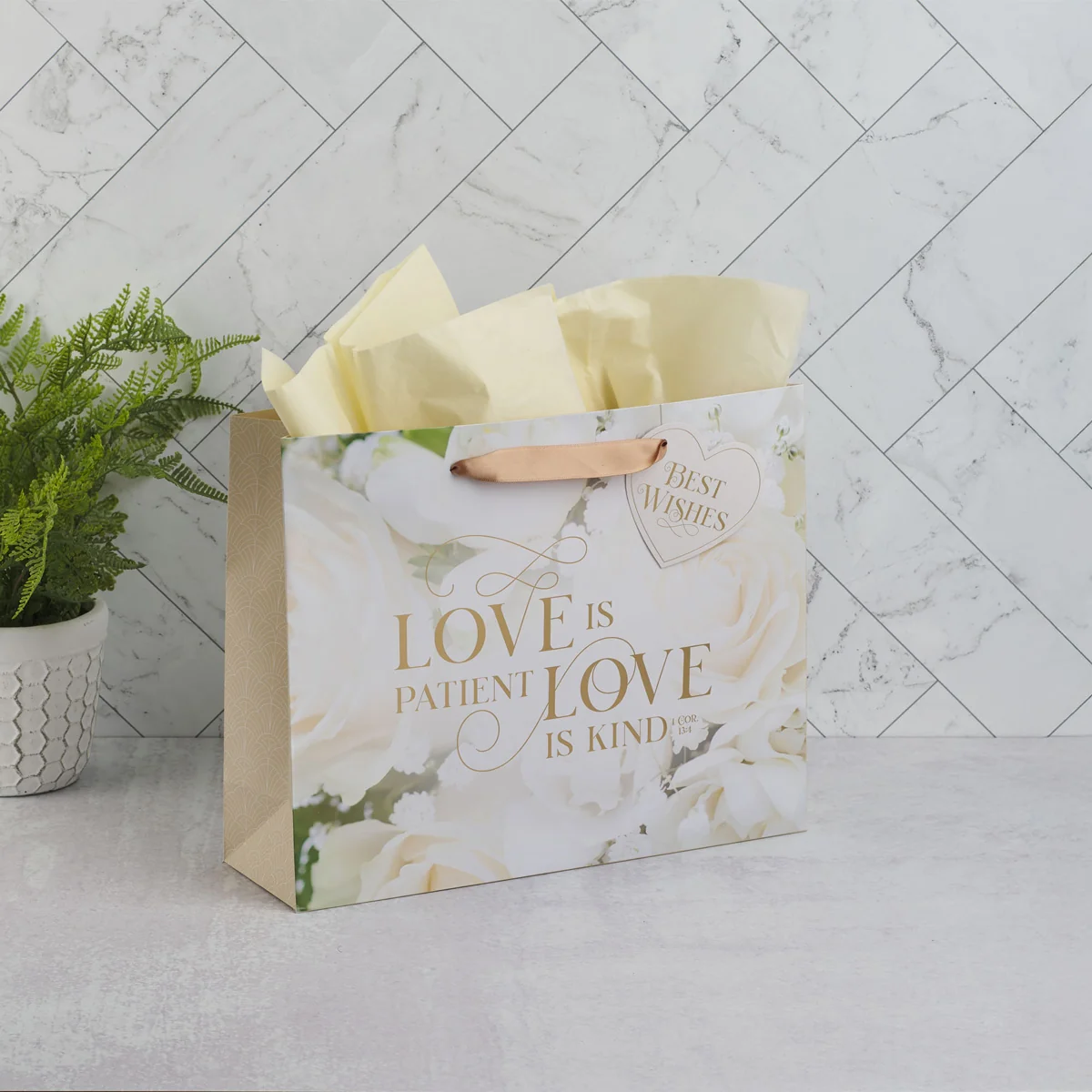 Mr. and Mrs. - Love Is Patient Love Is Kind Large Landscape Gift Bag with Gift Tag - Image 3