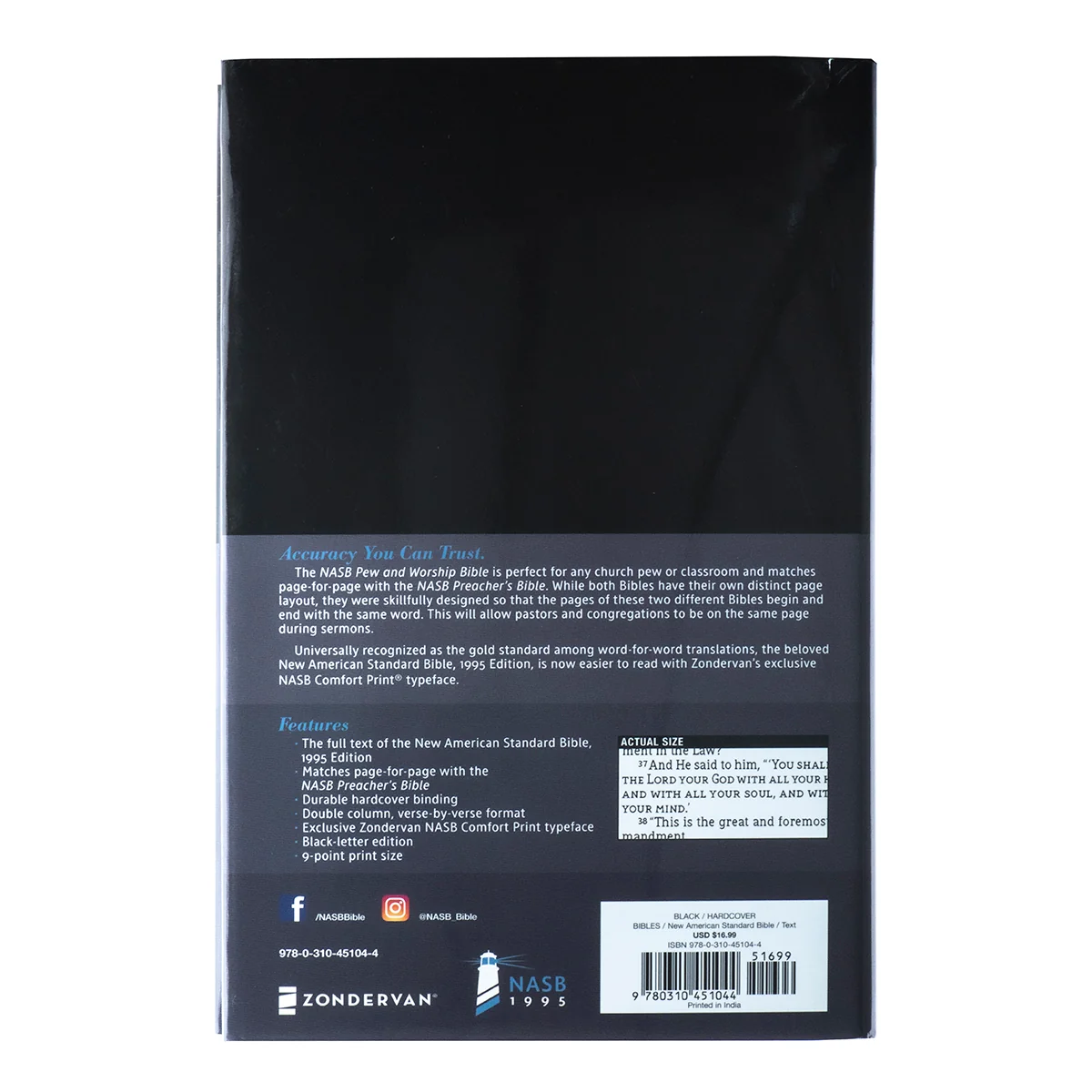 NASB Pew And Worship Bible (1995) Black (Comfort Print)(Hardcover) - Image 2