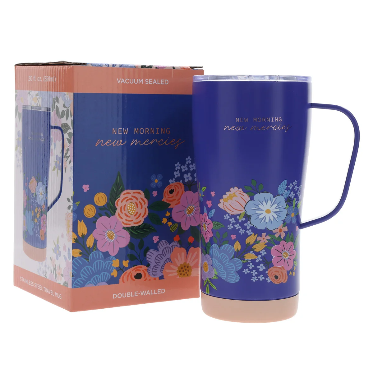 New Morning, New Mercies Stainless Steel Travel Mug with Handle - Image 3
