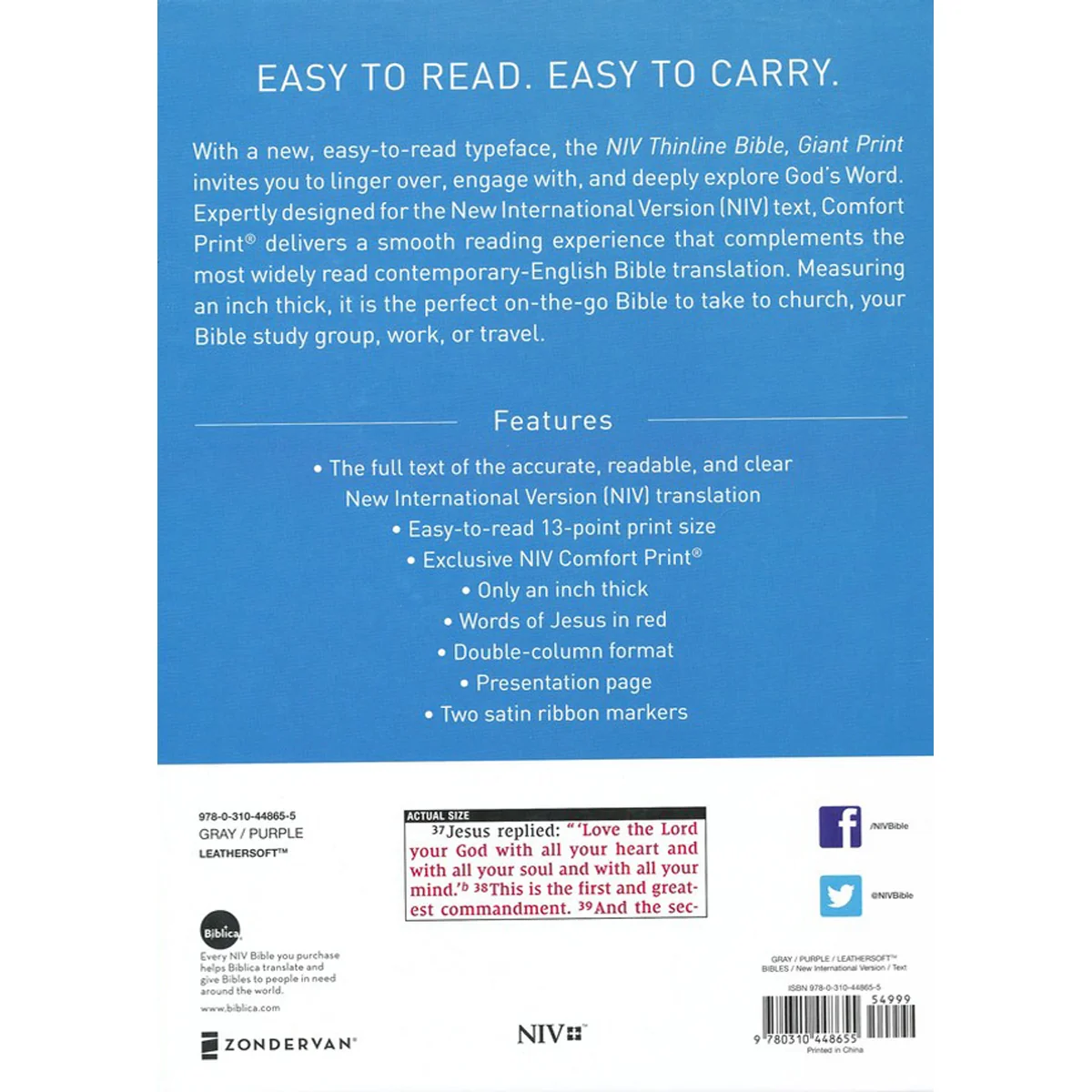 NIV Thinline Bible Giant Print Purple (Comfort Print)(Imitation Leather) - Image 2