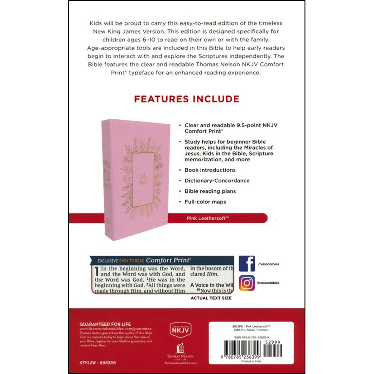 NKJV Holy Bible For Kids Pink (Comfort Print)(Imitation Leather) - Image 2
