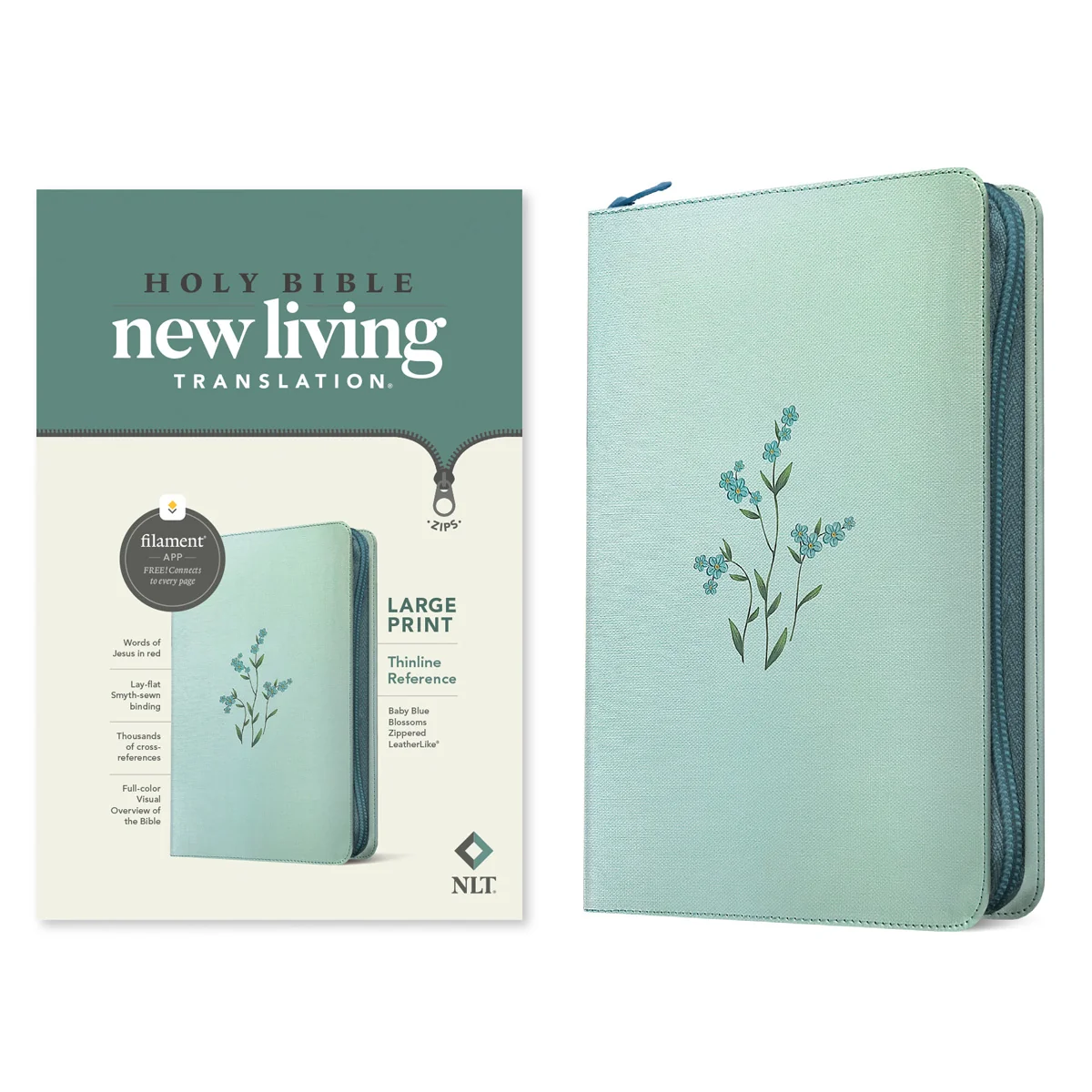 NLT Baby Blue Blossoms Imitation Leather with Zip Filament Thinline Ref Large Print Red Letter - Image 3