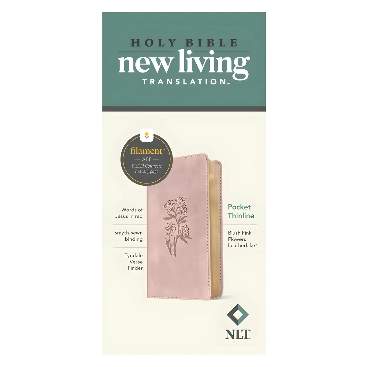 NLT Blush Pink Flowers Imitation Leather Filament Pocket Thinline Bible Red Letter - Image 2