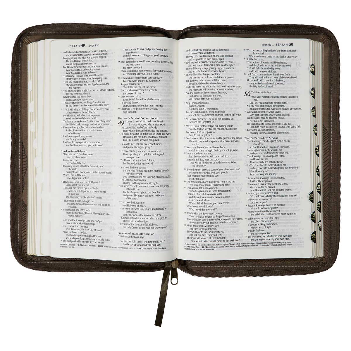 NLT Brown Leaves Faux Leather Flexcover Standard Bible Thumb Indexed With Zip - Image 7
