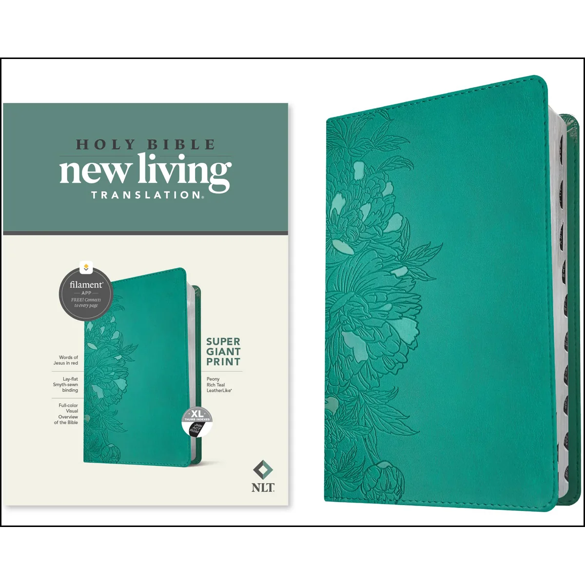 NLT Filament Bible Super Giant Print Red Letter Indexed Peony Rich Teal (Imitation Leather) - Image 3