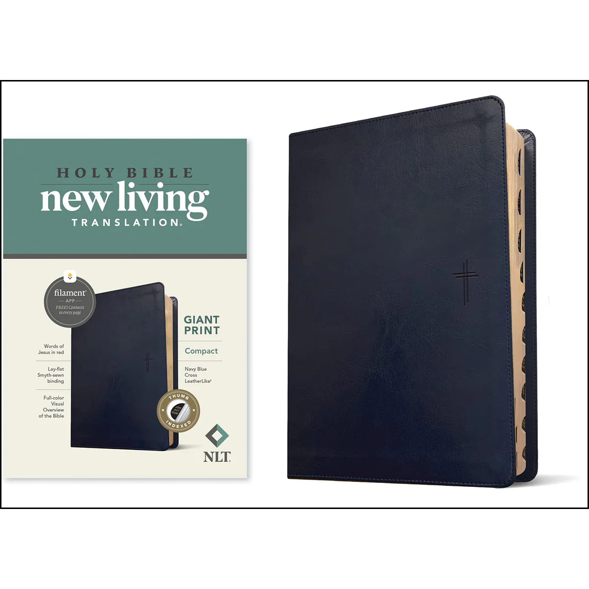 NLT Filament Compact Bible Giant Print Red Letter Indexed Navy Blue Cross (Imitation Leather) - Image 5
