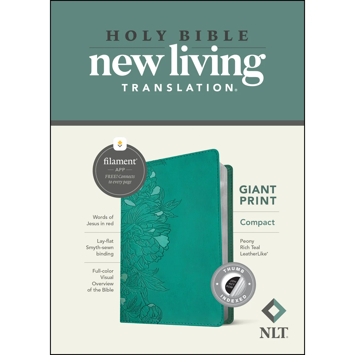NLT Filament Compact Bible Giant Print Red Letter Indexed Peony Rich Teal (Imitation Leather) - Image 4