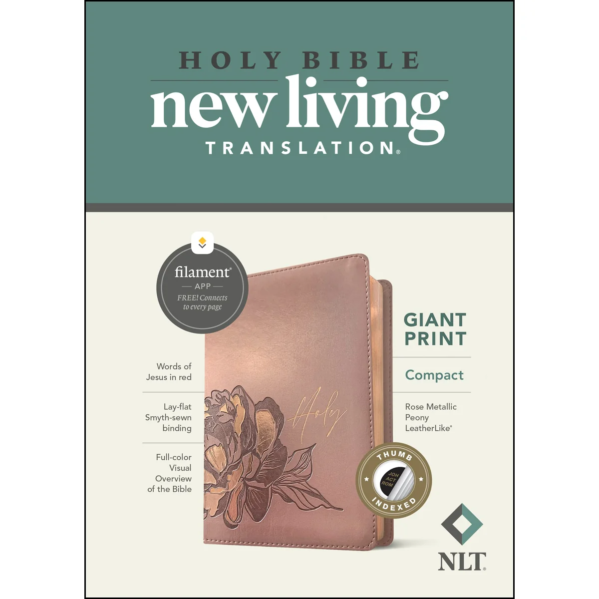 NLT Filament Compact Bible Giant Print Red Letter Indexed Rose Metallic Peony (Imitation Leather) - Image 3