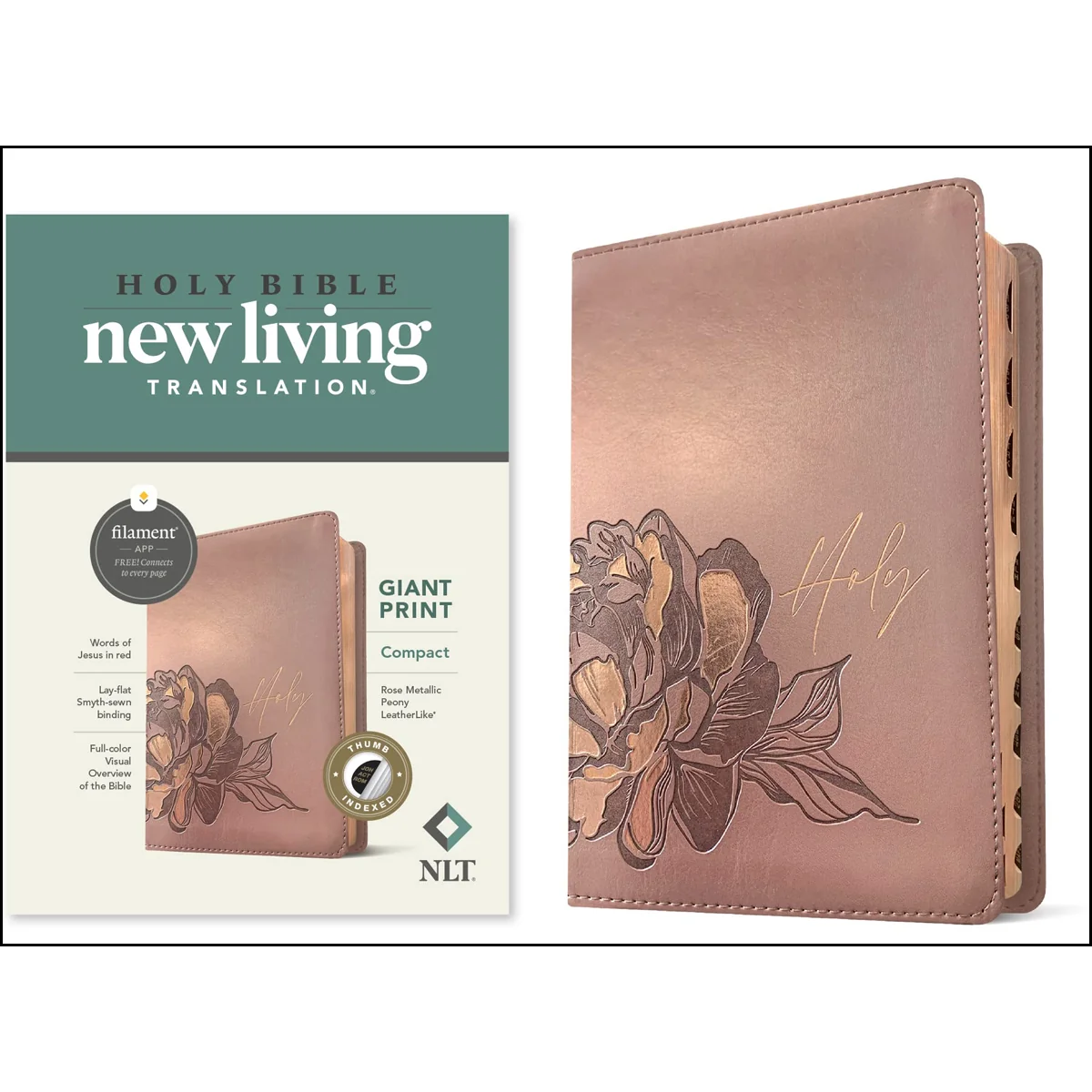 NLT Filament Compact Bible Giant Print Red Letter Indexed Rose Metallic Peony (Imitation Leather) - Image 4