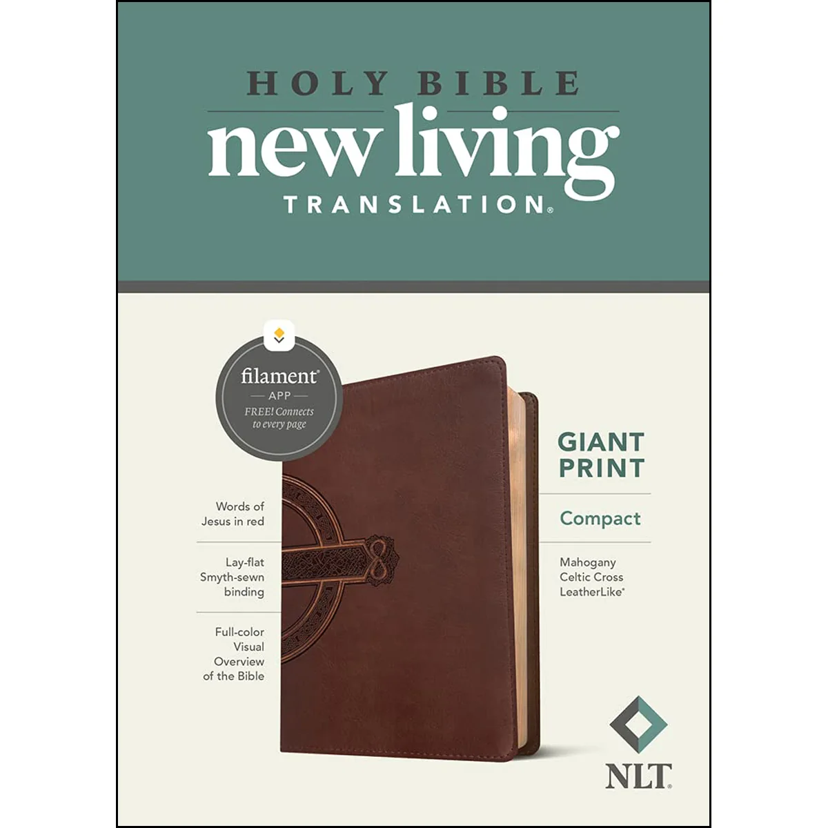 NLT Filament Compact Bible Giant Print Red Letter Mahogany Celtic Cross (Imitation Leather) - Image 3