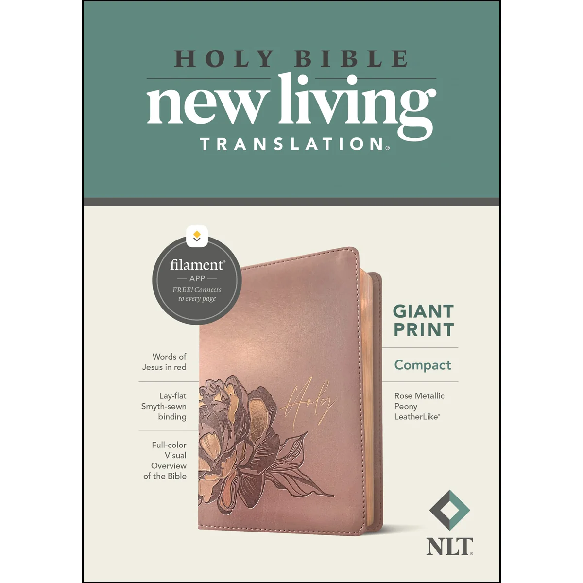NLT Filament Compact Bible Giant Print Red Letter Rose Metallic Peony (Imitation Leather) - Image 2